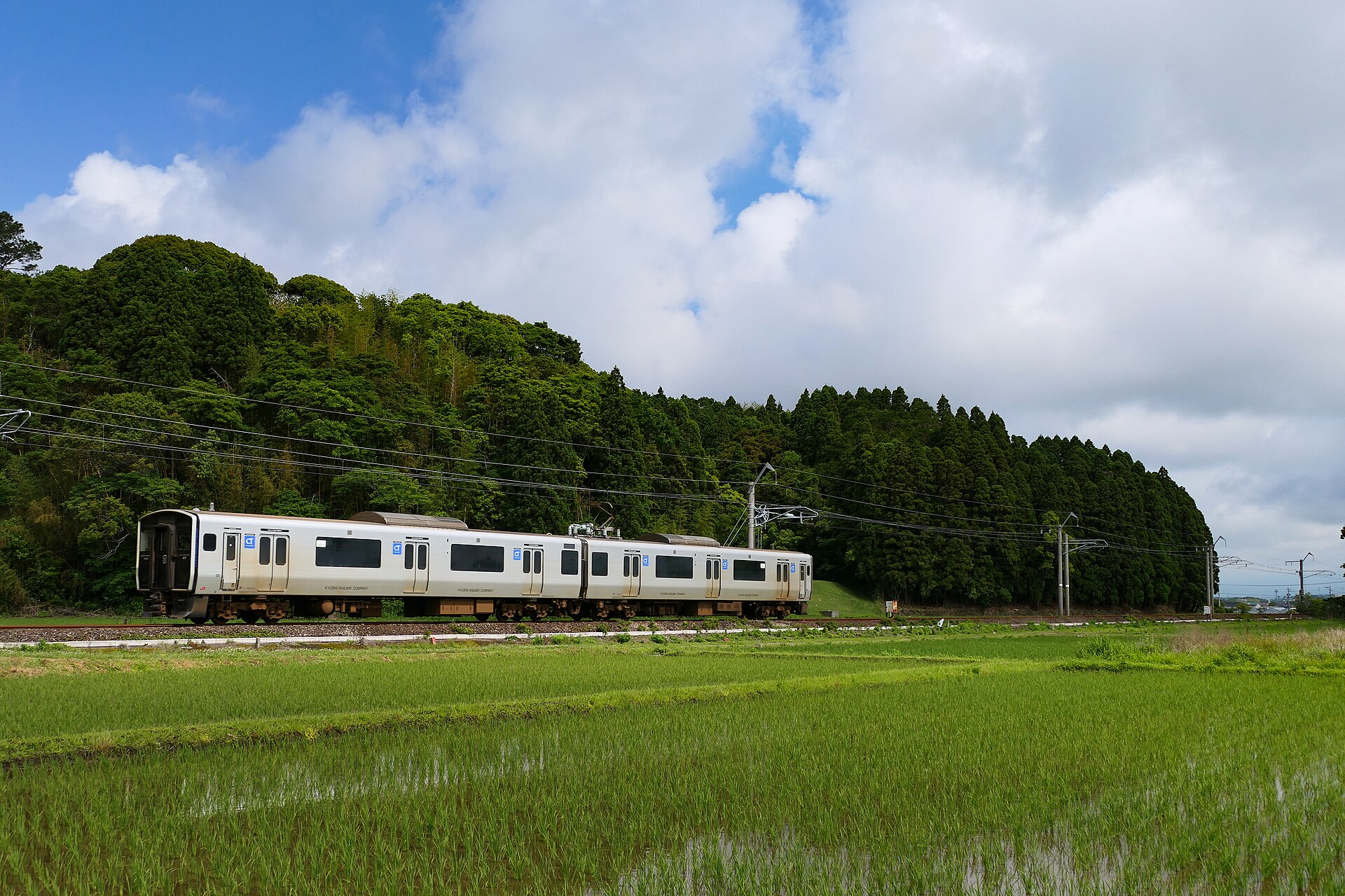 蓮ヶ池駅と日向住吉駅の間を走る日豊本線の普通列車