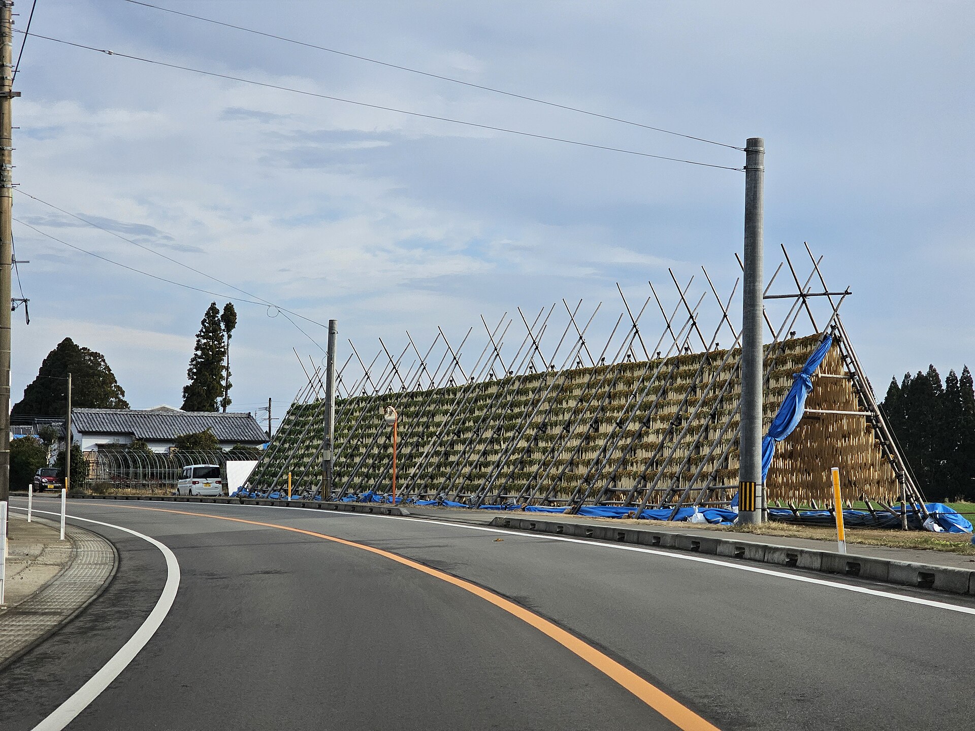 田野エリアの道路沿いに立つ大根やぐら
